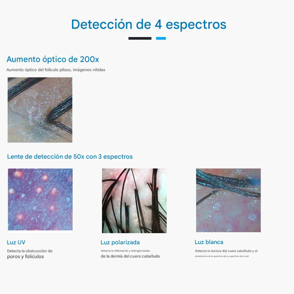 Analizador Profesional de Cabello y Cuero Cabelludo 4 Espectros BD-152A™