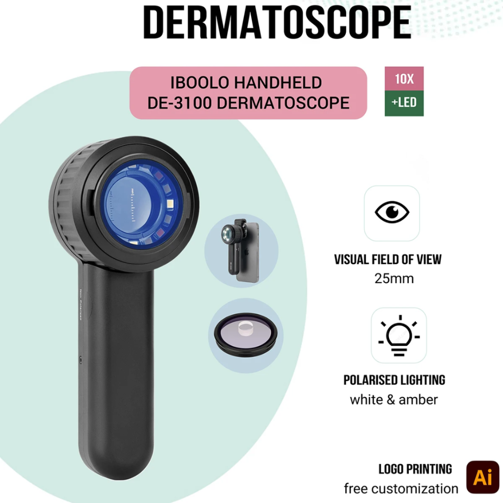 12 Dermatoscopio Profesional Digital Polarizado Glowup DE-3100™