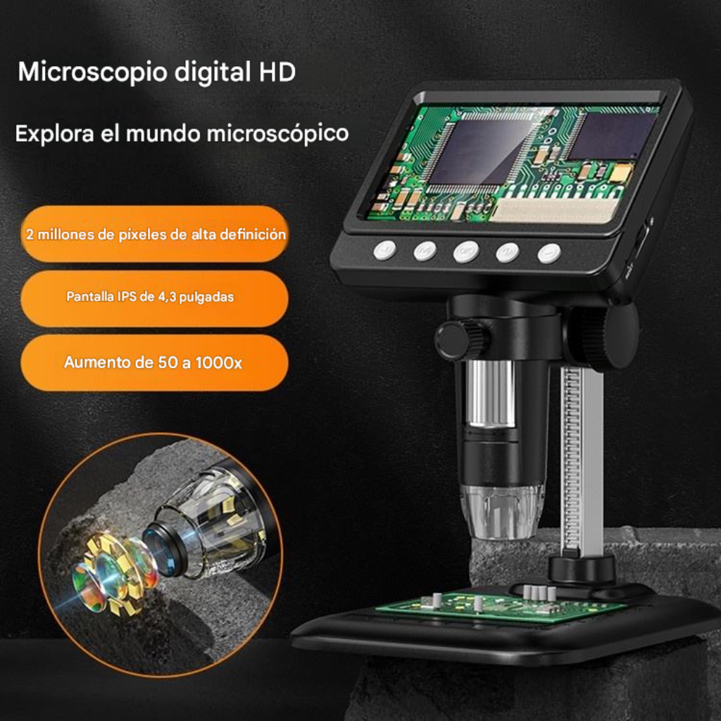 Microscopio Digital 1000X con Pantalla IPS HD™