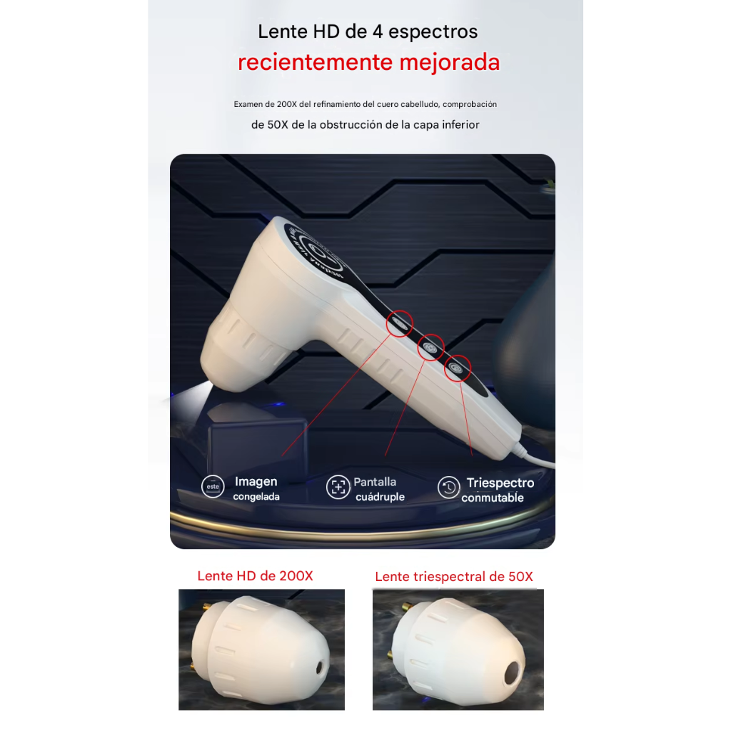 Analizador Profesional de Cabello y Cuero Cabelludo 4 Espectros BD-152A™