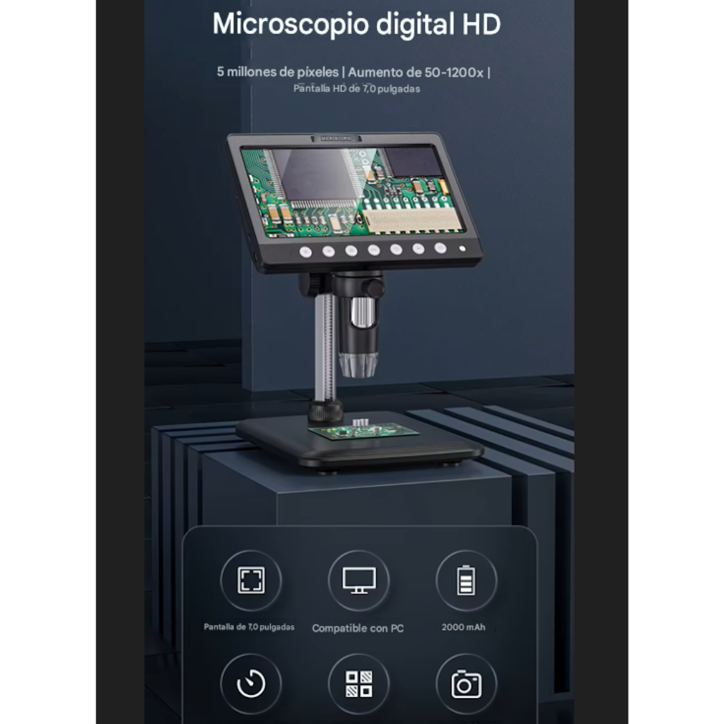 Microscopio Digital 1000X con Pantalla IPS HD™