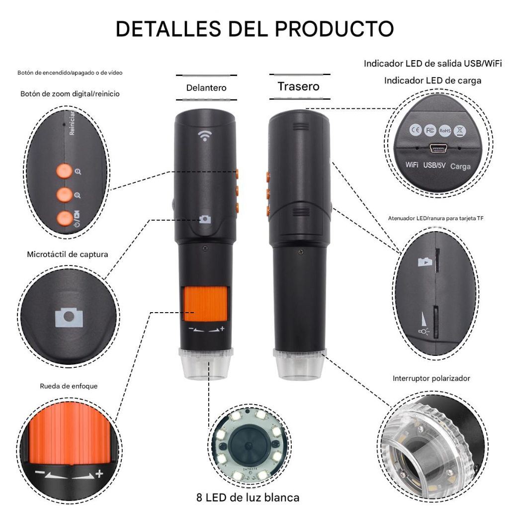Dermatoscopio / Tricoscopio Digital WiFi Profesional DM023A-NC™