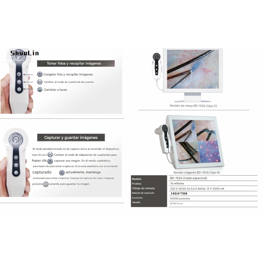 Analizador Profesional de Cabello y Cuero Cabelludo 4 Espectros BD-152A™